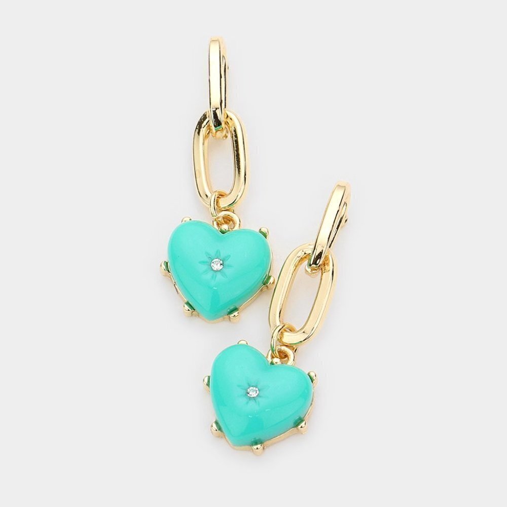 NEW Small Tiny Heart Rhinestone Chain‎ Dangle Earrings